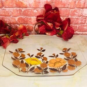 Vintage MCM Georges Briard Orange and Yellow Floral Thanksgiving Serving Plate